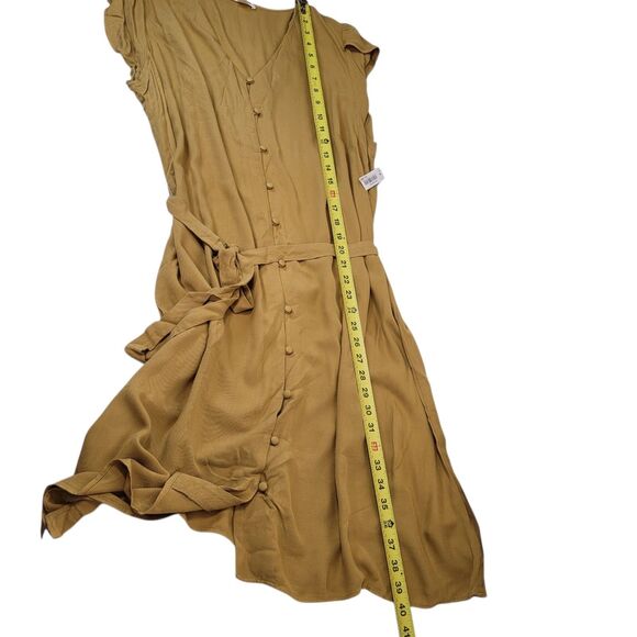 Goodthreads Women's Fluid Twill Tulip Short-Sleeve Tie-Waist Dress Mustard XL - Picture 10 of 10